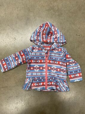 Wrangler Red and Blue Aztec Fleece Hooded Jacket